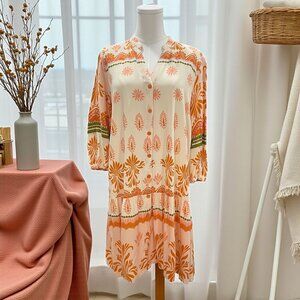 Mlle Gabrielle Boho Floral Midi Dress Size Medium Rayon Festival Summer Vacation
